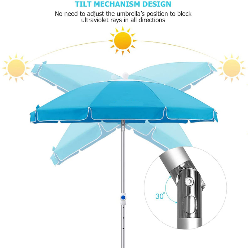 Sky Blue UV Protection Beach Parasol dengan Tilt BU1960-2